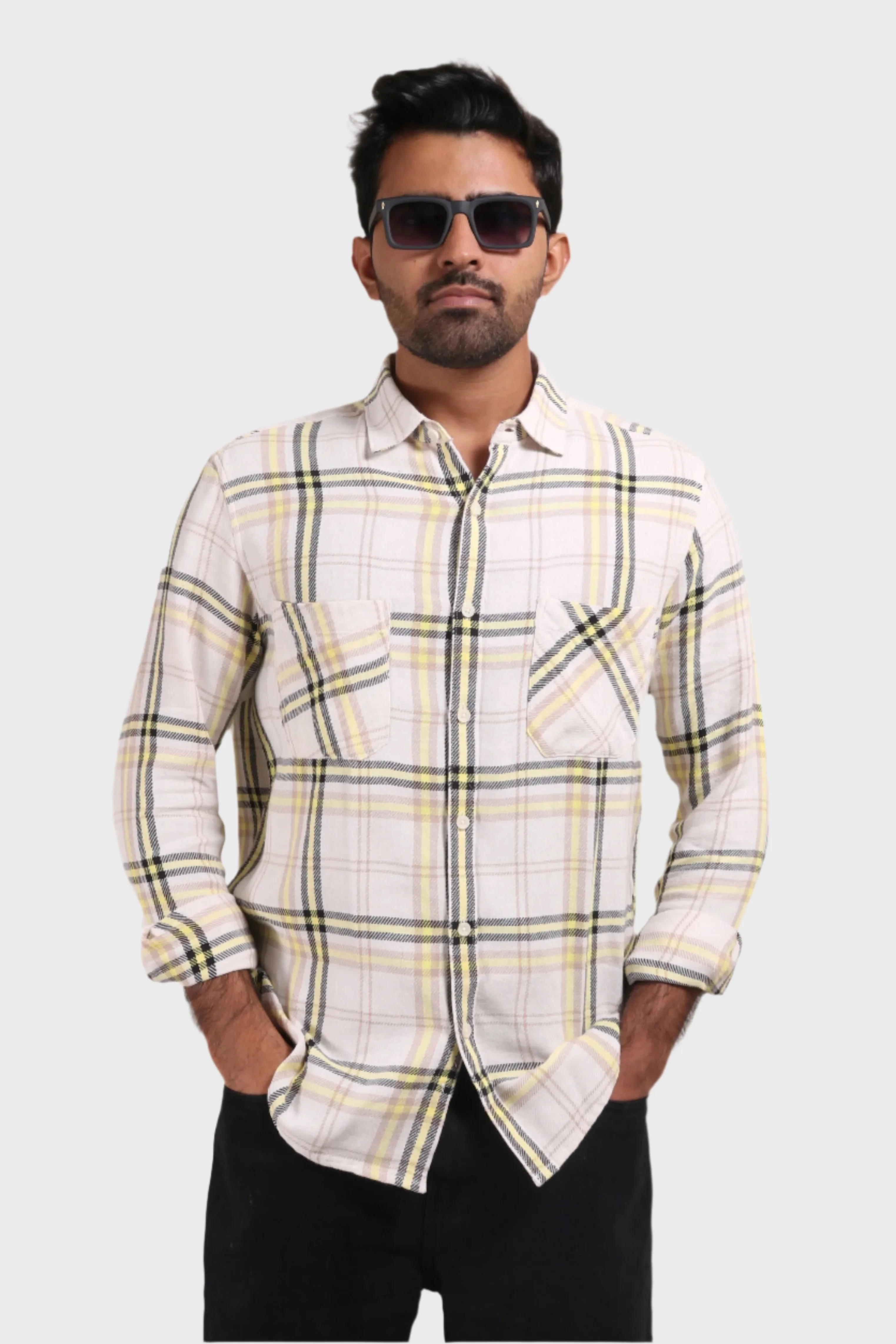 XKIND YELLOW CHECKS REGULAR FIT SHIRT