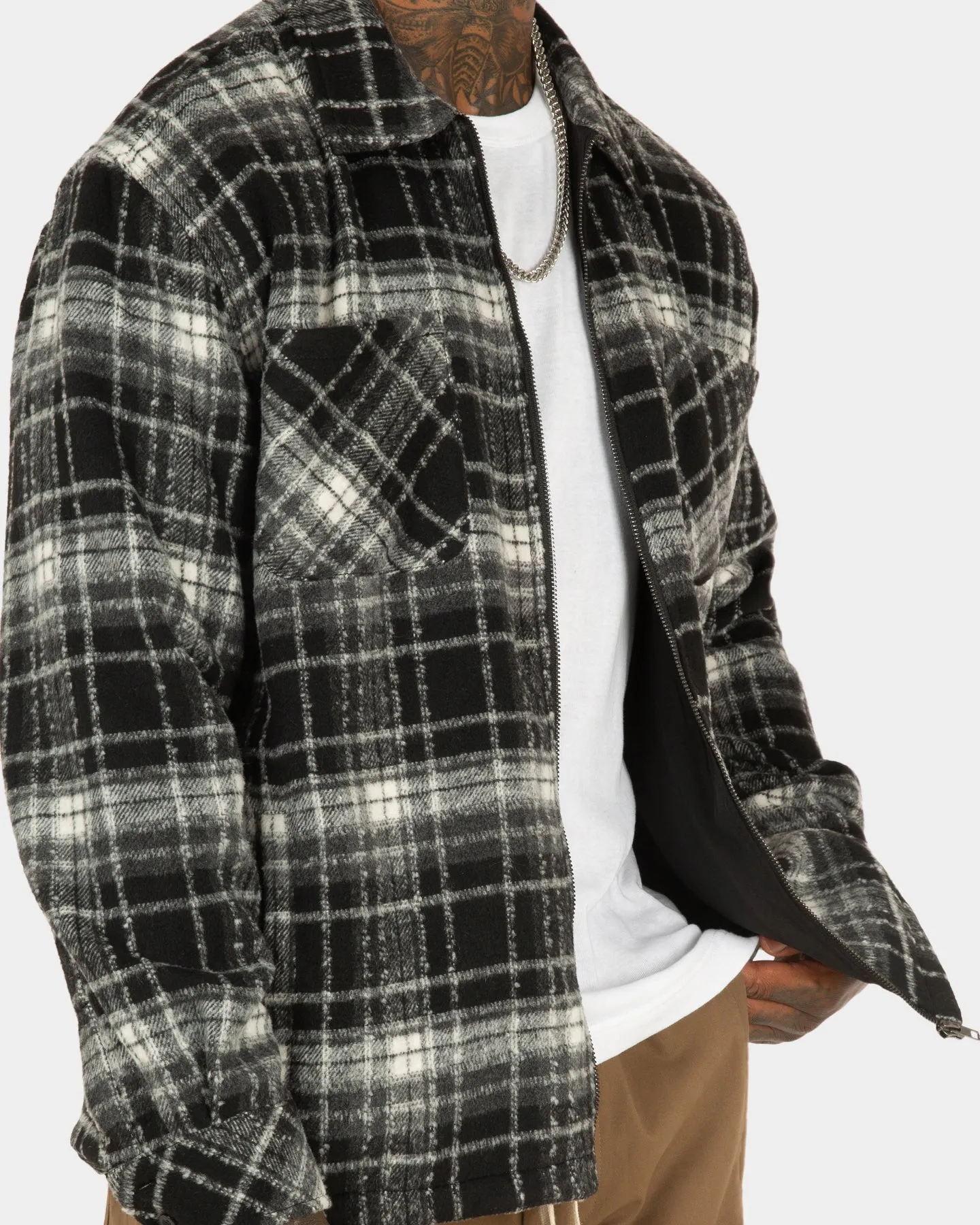 XXIII Vitus Zip Up Flannel Shacket Black/White