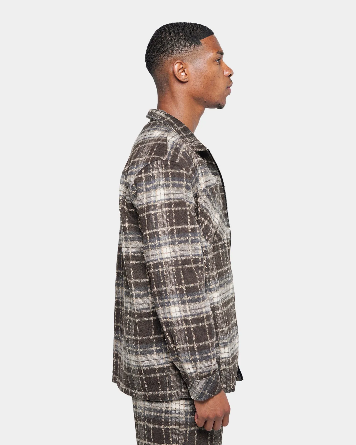 XXIII Vitus Zip Up Flannel Shacket Brown