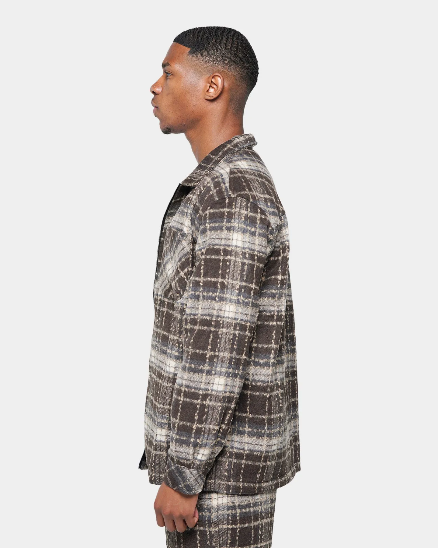 XXIII Vitus Zip Up Flannel Shacket Brown